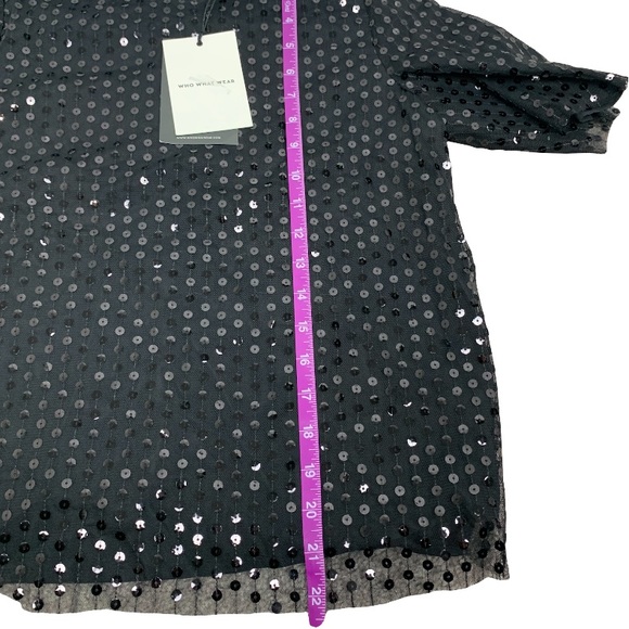 NWT Who What Wear Sequin Short Sleeve Sheer Top | Black | Women’s Size XS - Picture 7 of 11